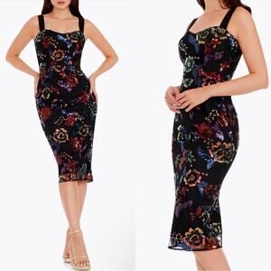 NEW NWT Dress the Population Nicole Sequin Floral Sheath Cocktail Dress